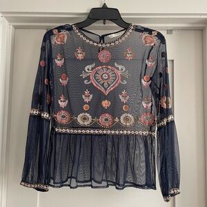 Zara Boho Embroidered Long Sleeve Top Small NWOT